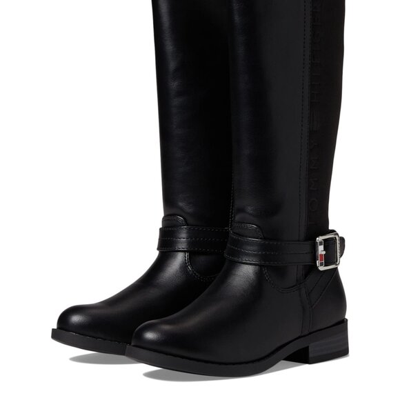 NIB Tommy Hilfiger Kids Hayden Black Knee High Riding Boots Size 2 Buckle Accent - Picture 1 of 16